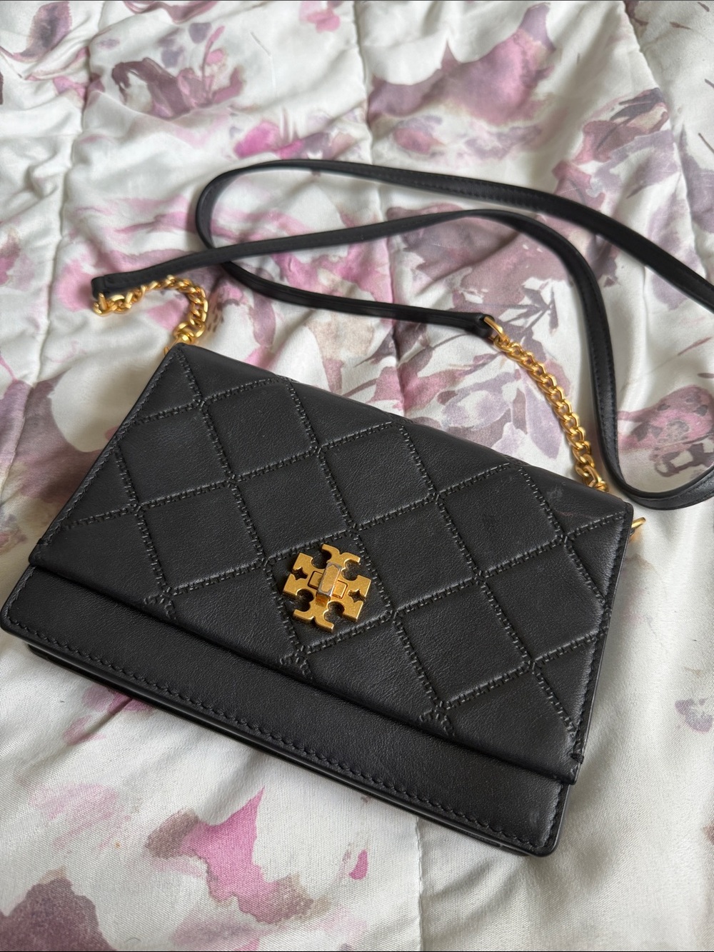 Tory Burch Black Quilted Leather Crossbody with Gold Hardware